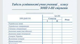 Табель успішності навчальних досягнень учнів 5-11 класів