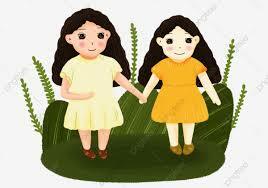 Hand Drawn Cartoon Cute Two Little Girls Hand Drawn Cute Free ...