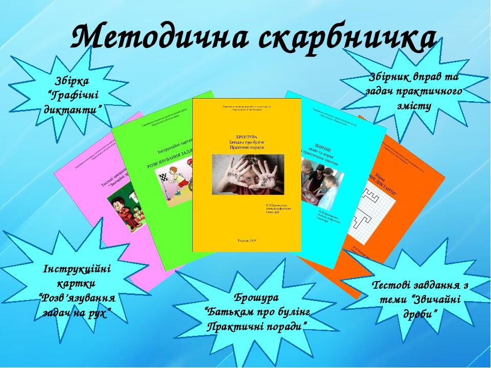 Методична скарбничка Збірка “Графічні диктанти” Збірник вправ та задач практичного змісту Інструкційні картки “Розв’язування задач на рух” Брошура ...