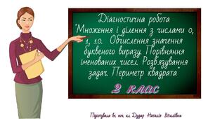 Діагностична робота "Множення і ділення з числами 0, 1, 10.  Обчислення значення буквеного виразу. Порівняння іменованих чисел. Розв'язування задач. Периметр квадрата"