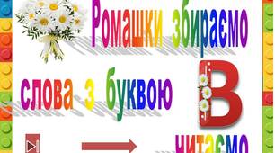 Ромашки  збираємо,   слова  з  буквою  В  читаємо"