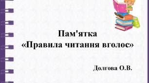 Вчителю НУШ. Дидактичний матеріал  «Пам'ятка «Правила читання вголос»»