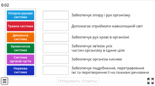 Онлайн-гра "Знайди відповідність". Системи органів. Природознавство 3 клас.
