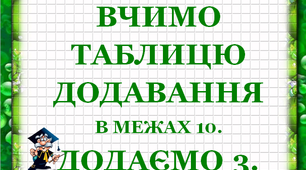 Дидактичний матеріал "Таблиця додавання 3 у межах 10"