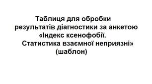 Таблиця для обробки результатів діагностики за анкетою «Індекс ксенофобії. Статистика взаємної неприязні» (шаблон)