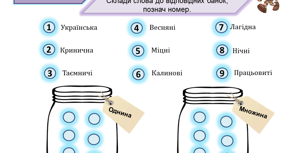 Картки до уроку: Гра "Мовна банка" (змінювання прикметників за числами ...