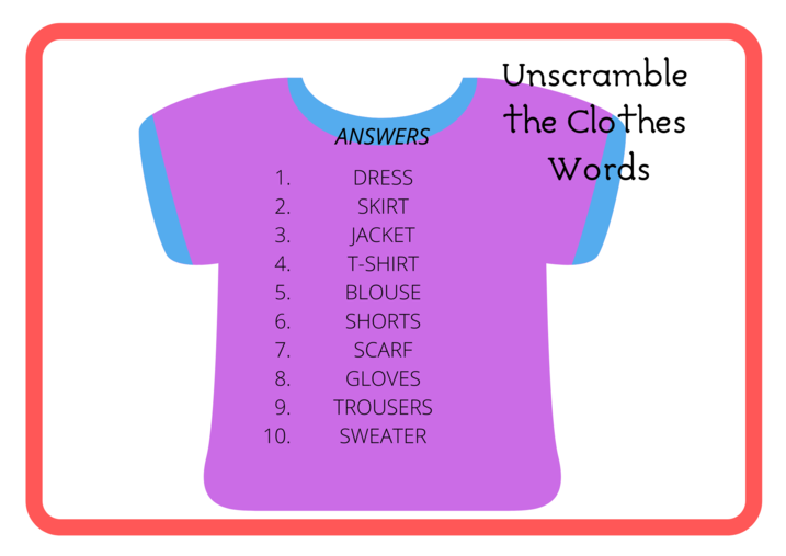 Дидактичні картки “Unscramble the Clothes Words”