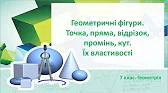 Геометрія 7 клас Відеоуроки Геометричні фігури. Точка, пряма, відрізок, промінь, кут. Їх властивості