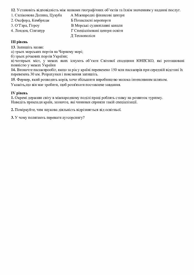 Контрольна робота з географії 9 клас за ІІ семестр | Конспект. Географія