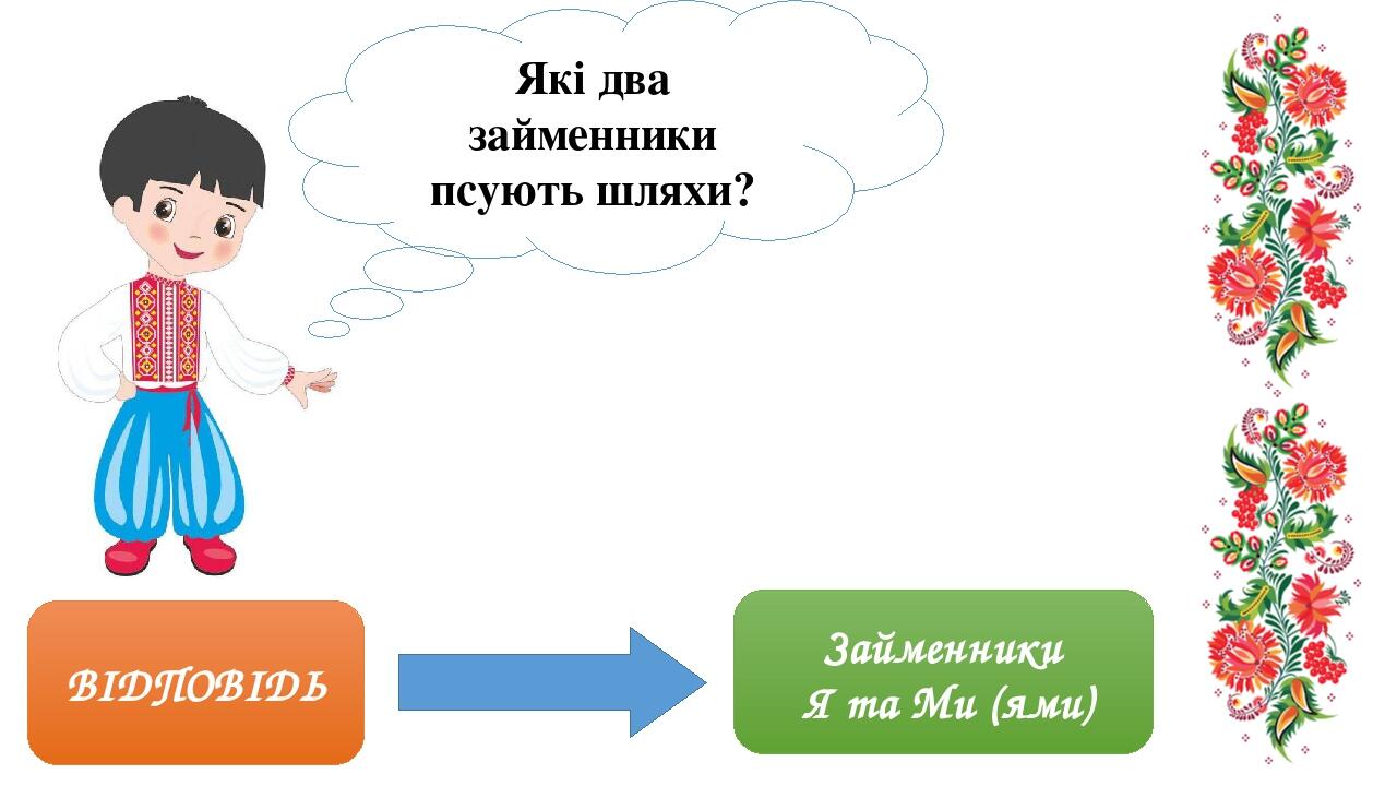 ВІДПОВІДЬ Займенники Я та Ми (ями) Які два займенники псують шляхи?