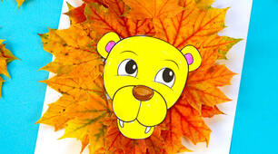 Аплікація з осіннього листя (лев та павич).