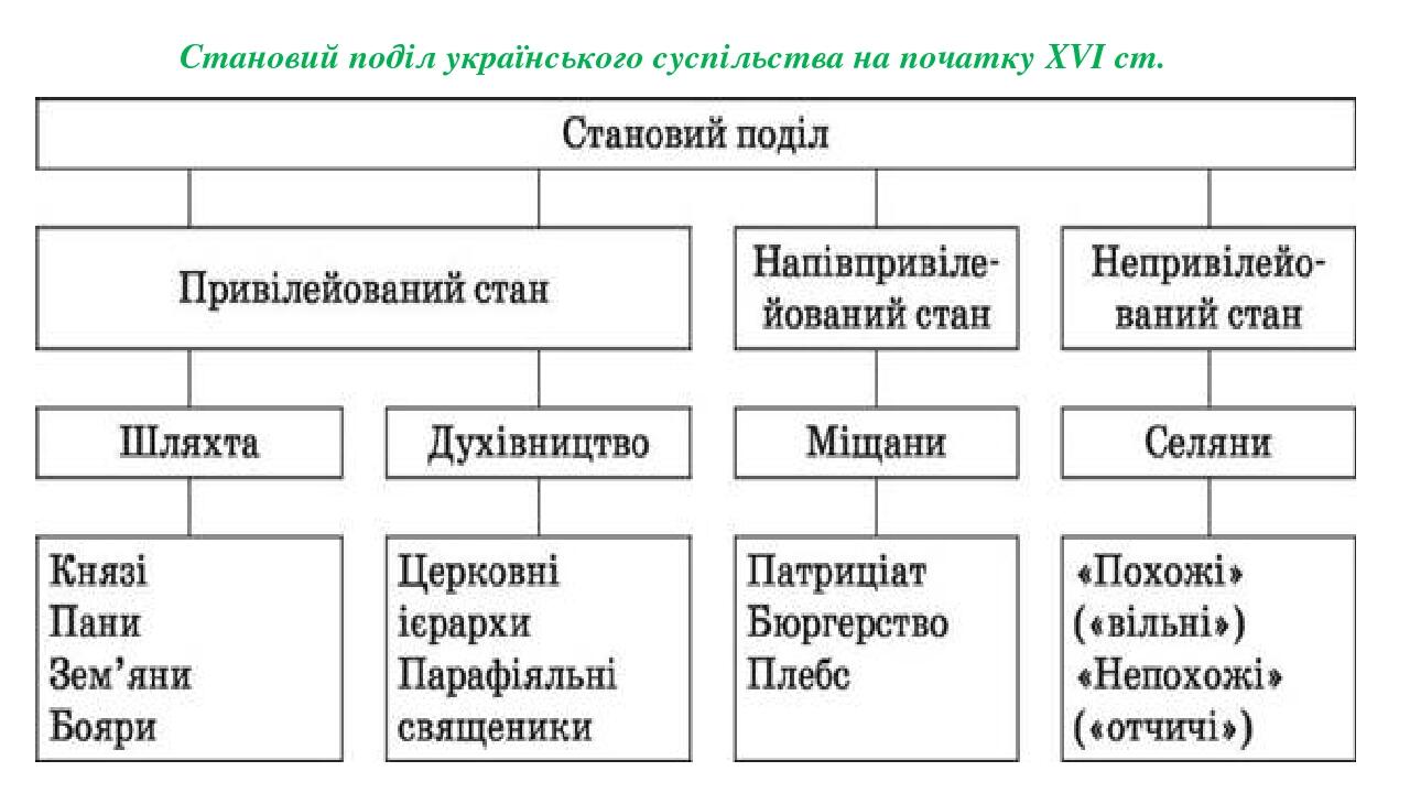 Становий поділ українського суспільства на початку XVI ст.