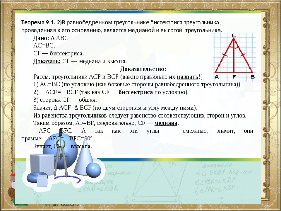 Свойства равнобедренного треугольника чертеж