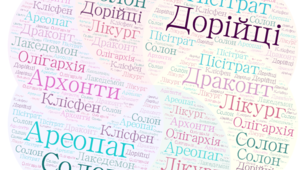 Хмарка слів. Тема: "Афінська та Спартанська держави". 6 клас