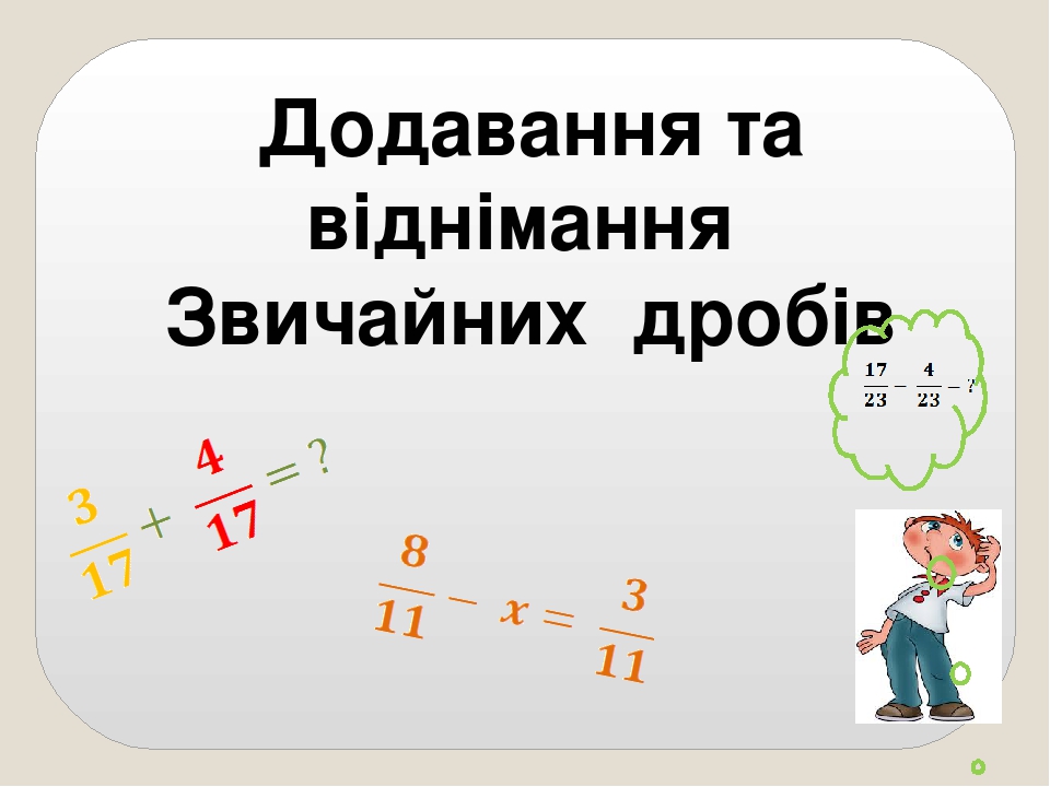 Презентація до уроку математики 5 клас "Додавання та віднімання дробів ...