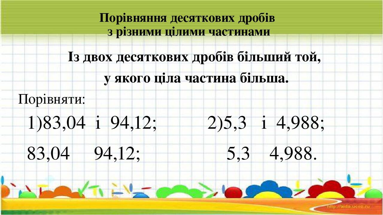 Презентація "Порівняння десяткових дробів"