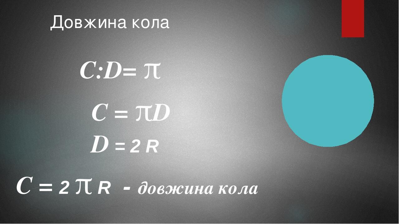 Довжина кола С = D С:D=  D = 2 R С = 2  R - довжина кола