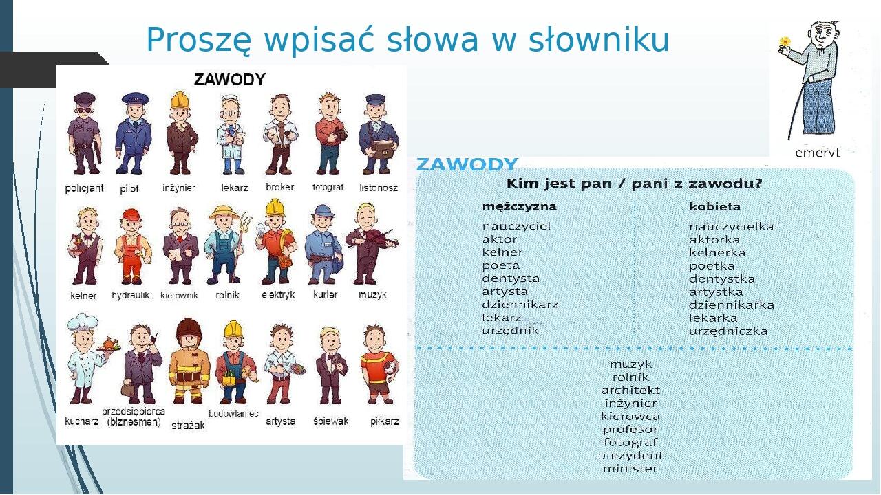 Sprawdź W Słowniku Czy Można Utworzyć Nazwy żeńskie Podanych Zawodów Презентація з польської мови "KIM PRAGNĘ ZOSTAĆ W PRZYSZŁOŚCI?"