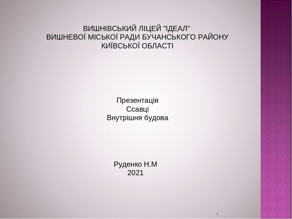 * ВИШНІВСЬКИЙ ЛІЦЕЙ "ІДЕАЛ" ВИШНЕВОЇ МІСЬКОЇ РАДИ БУЧАНСЬКОГО РАЙОНУ КИЇВСЬКОЇ ОБЛАСТІ Презентація Ссавці Внутрішня будова Руденко Н.М 2021