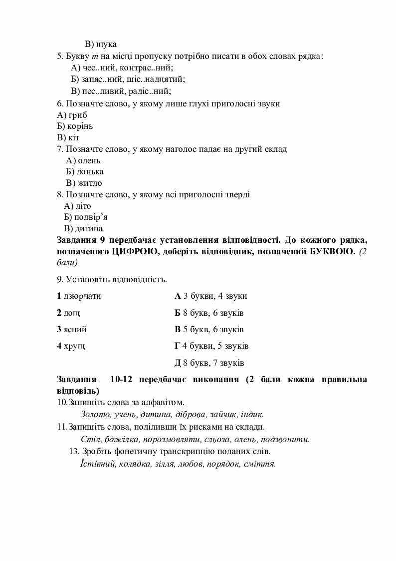 контрольный тест по теме фонетика графика орфоэпия 5 класс