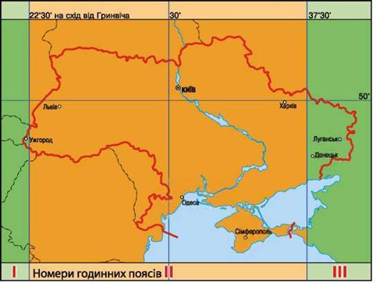Урок з географії " Україна на карті годинних поясів." | . Географія