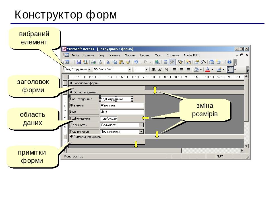 Режим конструктора в word