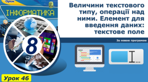 Величини текстового типу, операції над ними. Елемент для введення даних: текстове поле