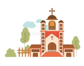 Church With Front View In Landscape Stock Vector - Illustration of home, faith: 147071045