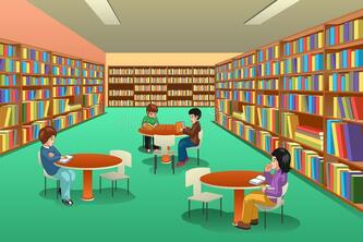 Group Of School Kids Studying In Library Illustration Stock Vector - Illustration of education, young: 138054543