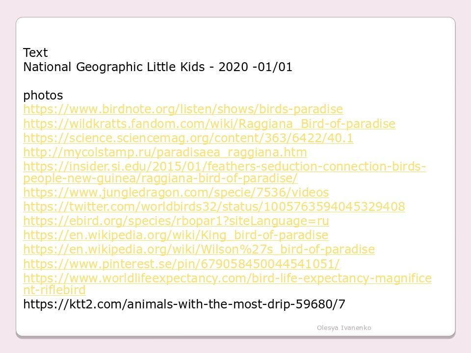 Text National Geographic Little Kids - 2020 -01/01 photos https://www.birdnote.org/listen/shows/birds-paradise https://wildkratts.fandom.com/wiki/R...