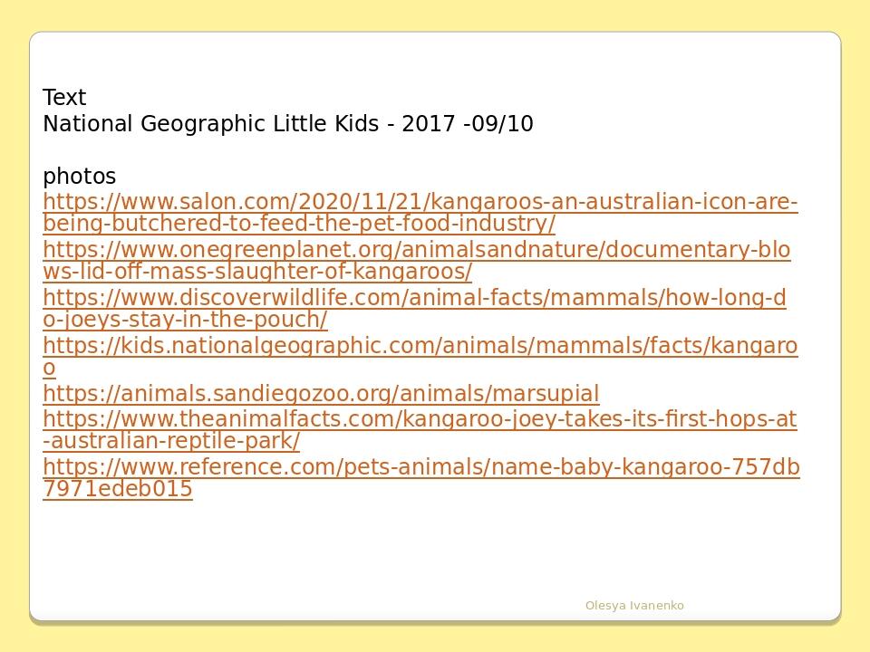 Text National Geographic Little Kids - 2017 -09/10 photos https://www.salon.com/2020/11/21/kangaroos-an-australian-icon-are-being-butchered-to-feed...