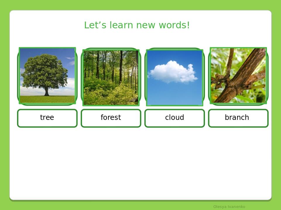 Let’s learn new words! tree forest cloud branch Olesya Ivanenko