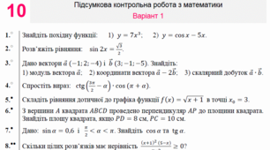 10 клас - Підсумкова контрольна робота з математики - Гула Я. М. - Шостка