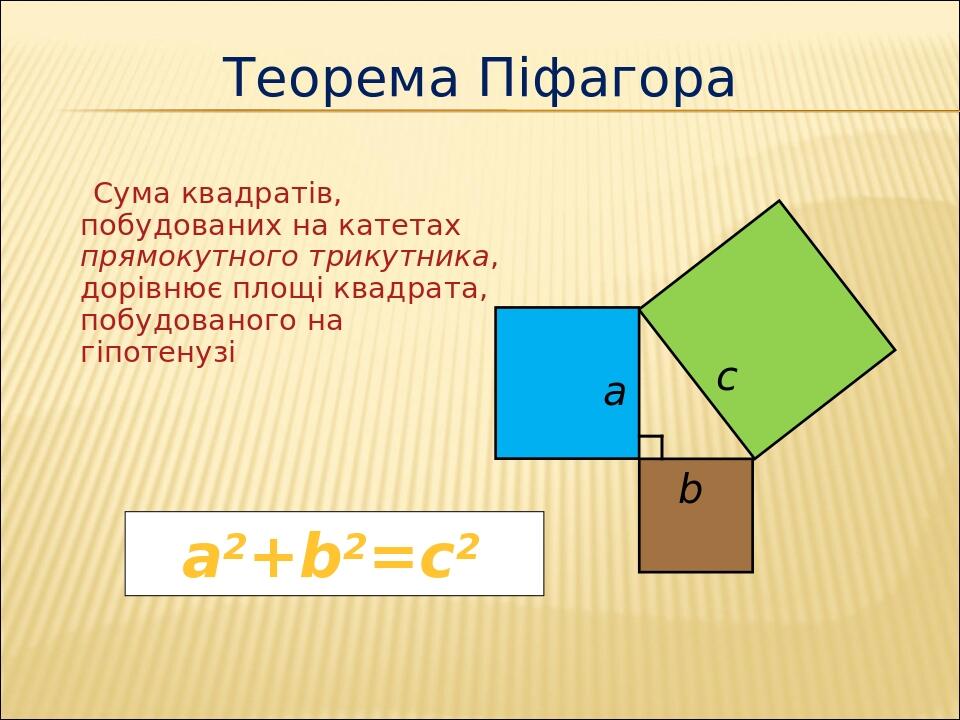 Презентація "Теорема Піфагора та її застосування до розв'язування задач ...