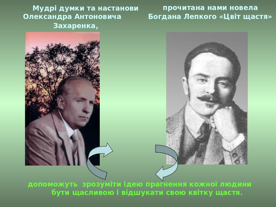 Мудрі думки та настанови Олександра Антоновича Захаренка, прочитана нами новела Богдана Лепкого «Цвіт щастя» допоможуть зрозуміти ідею прагнення ко...