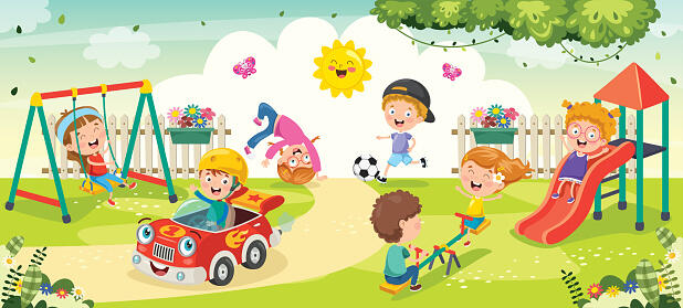 Children Playing In The Park Stock Illustration - Download Image Now -  iStock