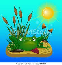 Green frog on the hot sun. Green frog in the hot sun wants to drink water.  | CanStock