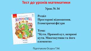 3 клас. Математика. Кути. Прямий кут, непрямі кути. Многокутник та його елементи