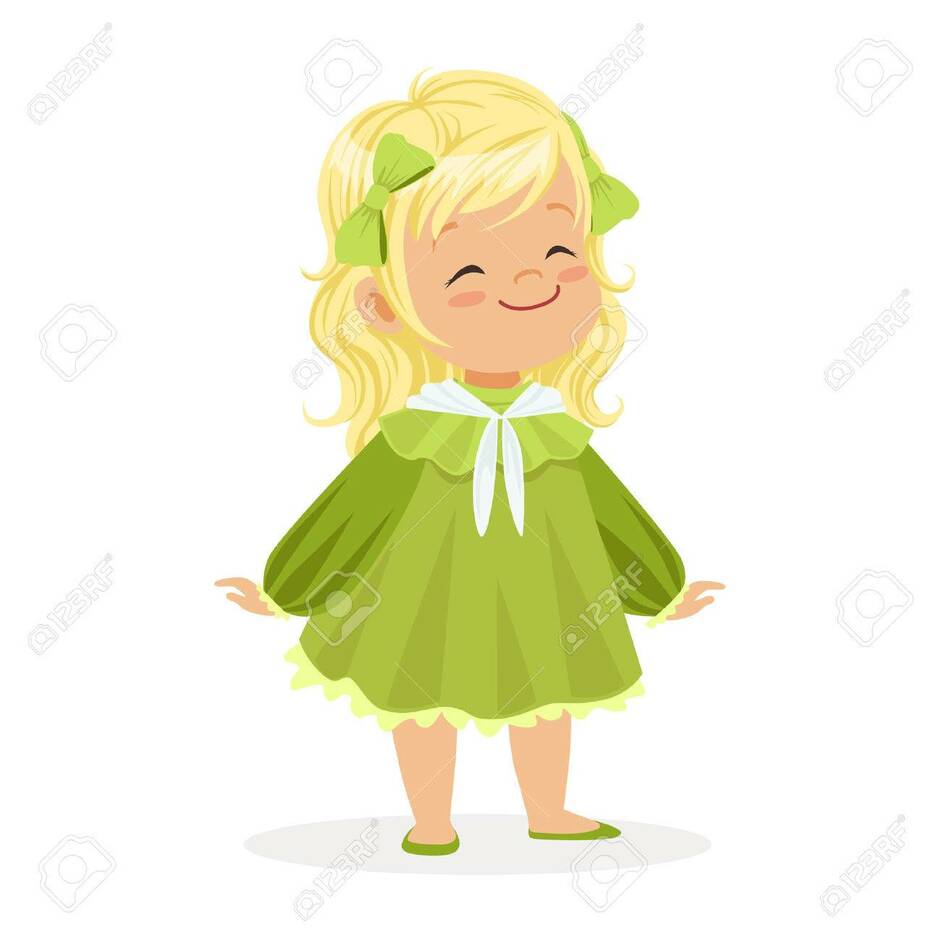 Sweet Smiling Little Girl Dressed In Green Dress And Bows Colorful Cartoon Character Vector Illustration Royalty Free Cliparts, Vectors, And Stock Illustration. Image 81146160.
