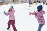 Children Play Snowballs With The First Snow Stock Photo, Picture And Royalty Free Image. Image 110595159.