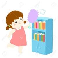 Cute Girl Wiping The Dust From Bookshelf Vector Illustration. Royalty Free Cliparts, Vectors, And Stock Illustration. Image 92039277.