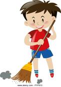 Boy sweeping floor with broom illustration Stock Vector Image &amp; Art - Alamy