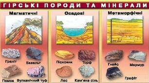 Різноманітність гірських порід і мінералів, корисних копалин своєї місцевості.