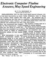 The New York Times ENIAC article - CHM Revolution