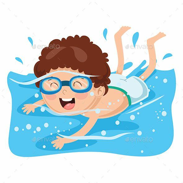 Vector Illustration of Kid Swimming #Illustration, #Vector, #Swimming, #Kid | Kids swimming, Children illustration, Swimming cartoon