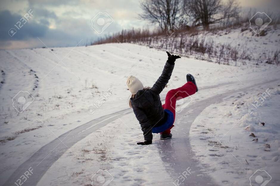 Slip On The Slippery Ice And Snow On The Road Track At The Country In Freezing Winter Day. Stock Photo, Picture And Royalty Free Image. Image 92428228.