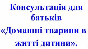 Консультація для  батьків «Домашні тварини в  житті дитини»