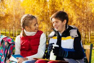 School Boy and Girl Talking Stock Image - Image of read, girl: 36025077