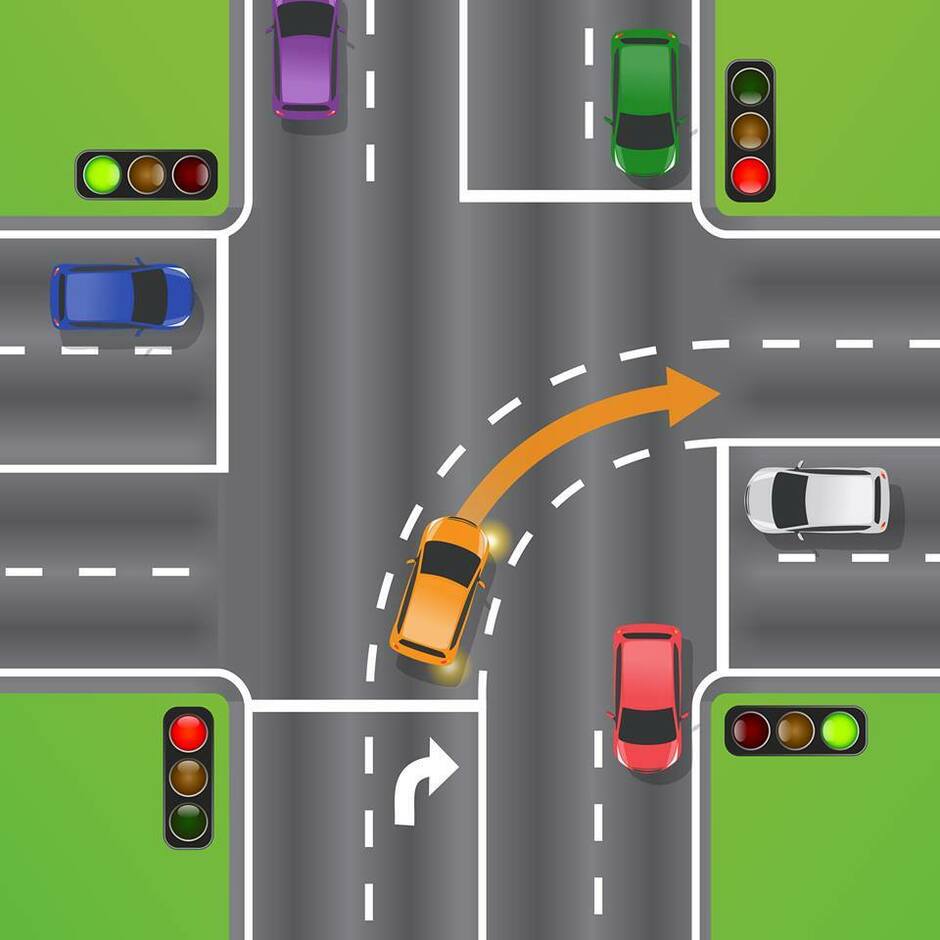 Are you allowed to turn on a red light if you're already in the intersection? Answer this quiz question that's baffling drivers