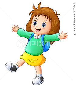 Happy school girl cartoon - Stock Illustration [43470668] - PIXTA